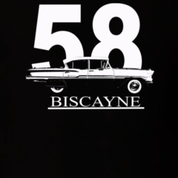 1958 Biscayne Side View With Year And Model Dark Color T Shirt