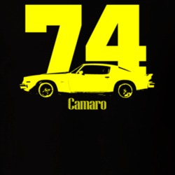 1974 Camaro Side View With Year and Model Dark Color T Shirt