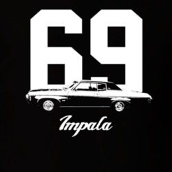 1969 Impala Side View With Year And Model Dark Color T Shirt