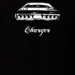 1971 Charger Rear View With Model Dark Color T shirt
