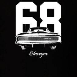 1968 Charger Grill View With Year And Model Dark Color T Shirt