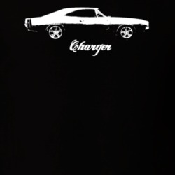 1968 Charger Side View With Model Dark Color T Shirt