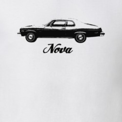 1974 Nova Side View With Model Light Color T-Shirt