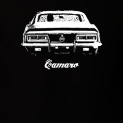 1968 Camaro Rear View With Model Dark Color T-Shirt
