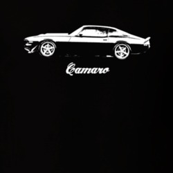 1971 Camaro Side View With Model Dark Color T-Shirt