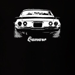 1971 Camaro Rear View With Model Dark Color T-Shirt