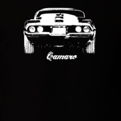 1972 Camaro Rear View With Model Dark Color T-Shirt