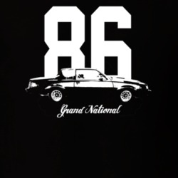1986 Grand National Side View With Year And Model Dark Color T Shirt