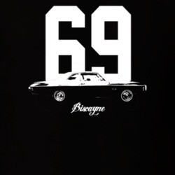 1969 Biscayne Side View With Year And Model Dark Color T Shirt