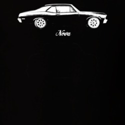 1969 Nova Side View With Model Dark Color T Shirt