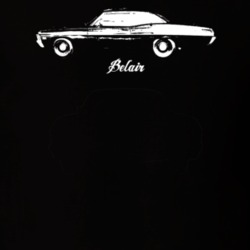 1967 Belair Side View With Model Dark Color T Shirt