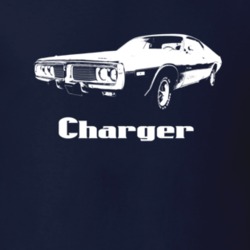 1973 Charger Side View With Model Dark Color T Shirt