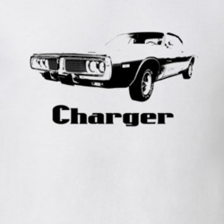 1973 Charger Side View With Model Light Color T Shirt