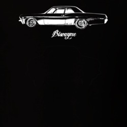 1965 Biscayne Side View With Model Dark Color T Shirt