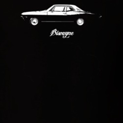 1967 Biscayne Side View With Model Dark Color T Shirt
