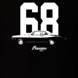 1968 Biscayne Side View With Year And Model Dark Color T Shirt
