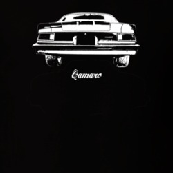 1974 Camaro Rear View With Model Dark Color T Shirt