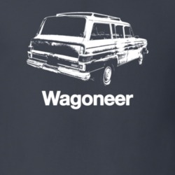 1970 Wagoneer Rear View With Model Dark Color T Shirt