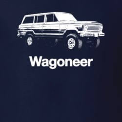 1970 Wagoneer Side View With Model Dark Color T Shirt
