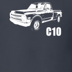 1970 C10 Stepside Angle View With Model Dark Color T Shirt