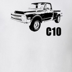 1970 C10 Stepside Angle View With Model Light Color T Shirt