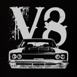 1970 AMC REBEL Grill  White Graphic V8 Dark T Shirt
