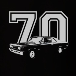 1970 AMC REBEL Side View White Graphic Year Black T Shirt