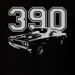 1970 AMC Rebel Machine with Engine size  White Graphc Dark Tee T Shirt