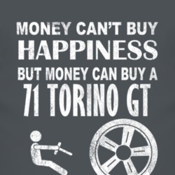 Money Cant Buy Happiness 1971  TORINO GT Dark Distressed T Shirt