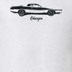 1973 Charger Side View With Model Light Color T Shirt