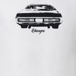 1973 Charger Rear View With Model Light Color T Shirt
