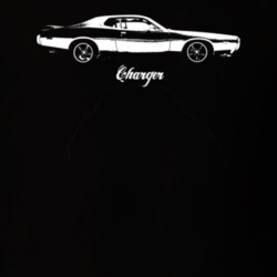 1973 Charger Side View With Model Dark Color T Shirt