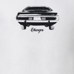 1974 Charger Rear View With Model Light Color T Shirt
