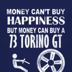 Money Cant Buy Happiness 1973  TORINO GT Dark Distressed T Shirt