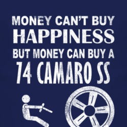 Money Cant Buy Happiness 1974 CHEVY CAMARO SS Dark Distressed T Shirt
