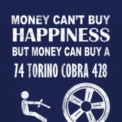 Money Cant Buy Happiness 1974  TORINO COBRA 428 Dark Distressed T Shir