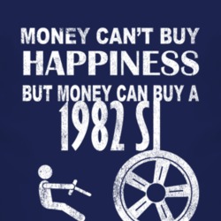 Money Cant Buy Happiness 1982 SJ Dark Distressed T Shirt