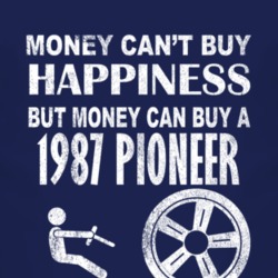 Money Cant Buy Happiness 1987 Pioneer Dark Distressed T Shirt