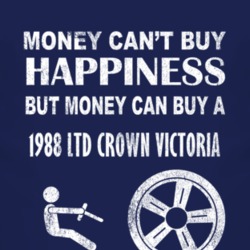 Money Cant Buy Happiness 1988 LTD Crown Victoria Dark Distressed T Shi