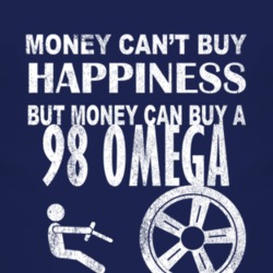 Money Cant Buy Happiness 1998 Chevy Omega Dark Distressed T Shirt