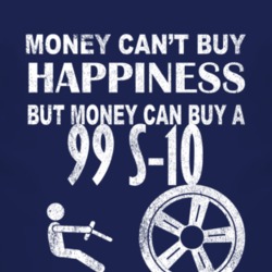 Money Cant Buy Happiness 1999 Chevy S-10 Dark Distressed T Shirt