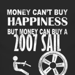 Money Cant Buy Happiness 2007 Chevy Sail Dark Distressed T Shirt