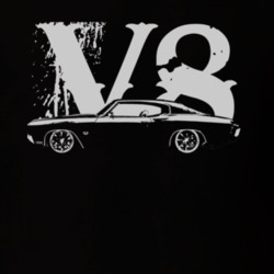 1970 CHEVELLE  Side View White Graphic V8 Dark T Shirt