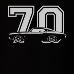 1970 CHEVELLE  Side View White Graphic Year Dark T Shirt