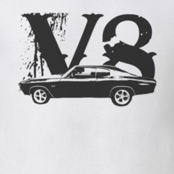 1971 CHEVELLE Side View Black Graphic V8 Light T Shirt
