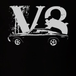 1971 CHEVELLE Side View White Graphic V8 Dark T Shirt