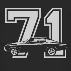 1971 CHEVELLE Side View White Graphic Year Dark T Shirt