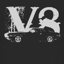 1971 DODGE CHALLENGER Side White Graphic V8 Dark T Shirt