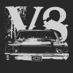 1972 Chevelle Grill White Graphic V8 Dark T Shirt