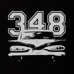 1959 CHEVY BISCAYNE Rear White Graphic Engine Size Dark T Shirt